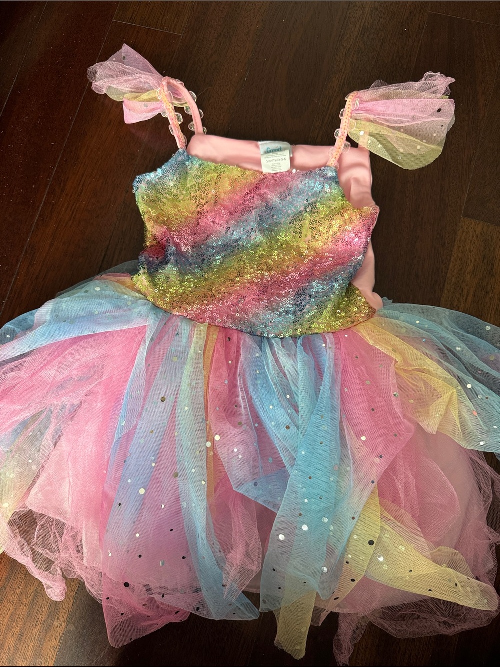 Girls Rainbow Sequin Tulle Halloween Dress - Pink Multicolor